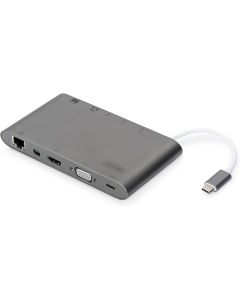 Base para portatil DIGITUS USB-C Docking 11 puertos audio / video RJ45 3xUSB 3.0 Embalaje Abierto